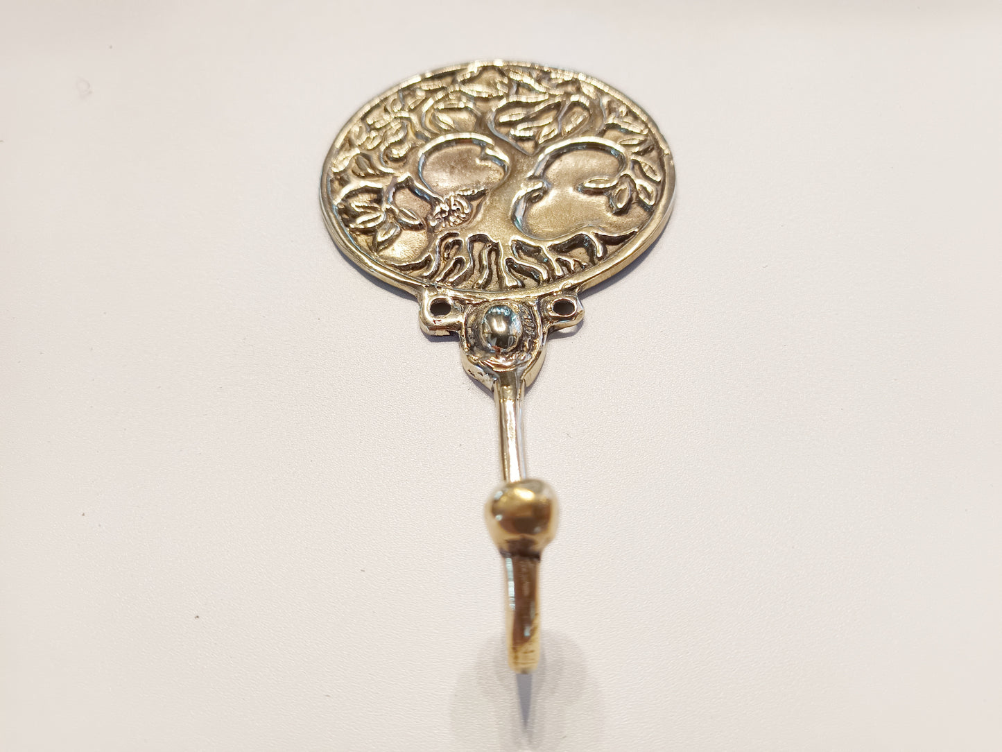 Round yggdrasil tree brass wall hook, antique brass round sacred tree coat rack