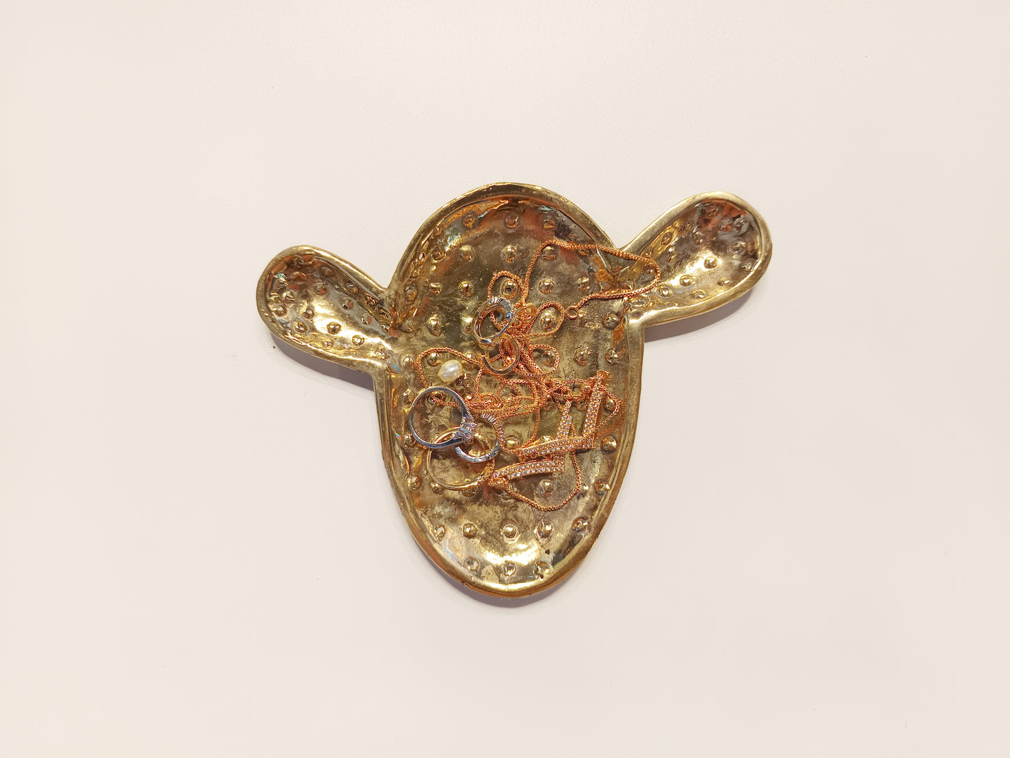 Cactus brass ring dish, antique brass trinket plate