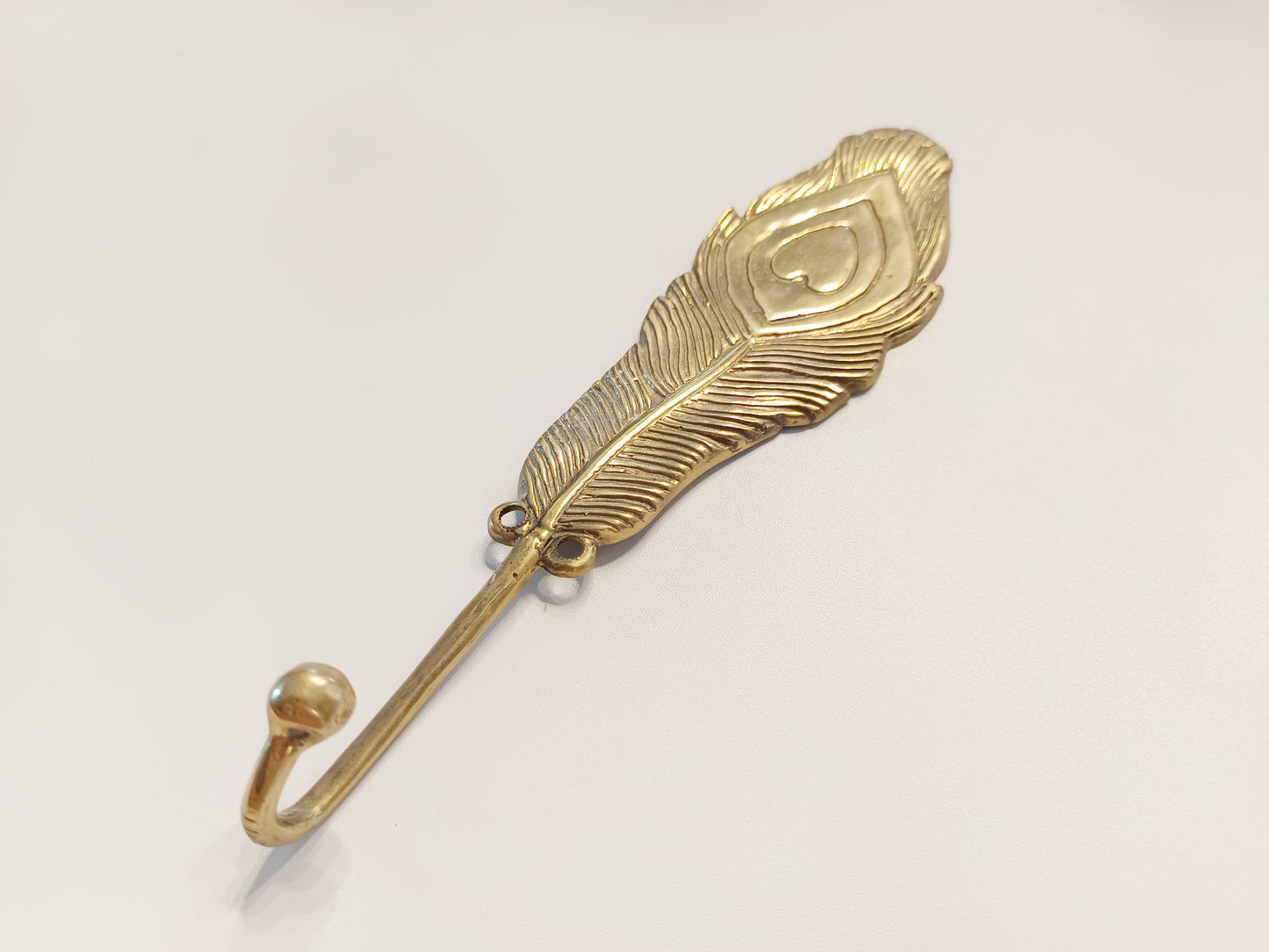 Peacock feather brass wall hook, antique brass exotic bird feather coat rack