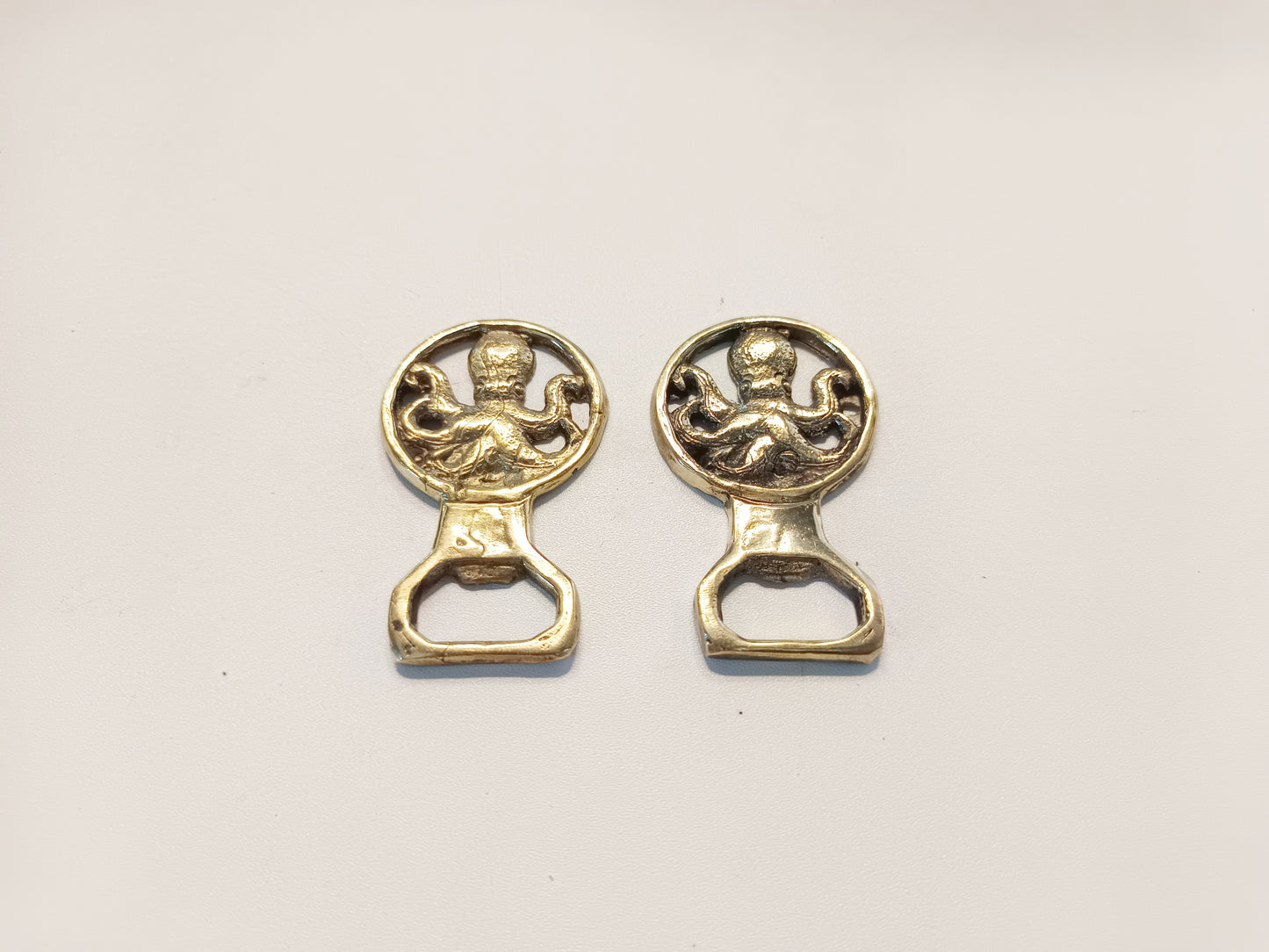 Small round brass bottle opener, antique brass octopus cap opener, set of 2