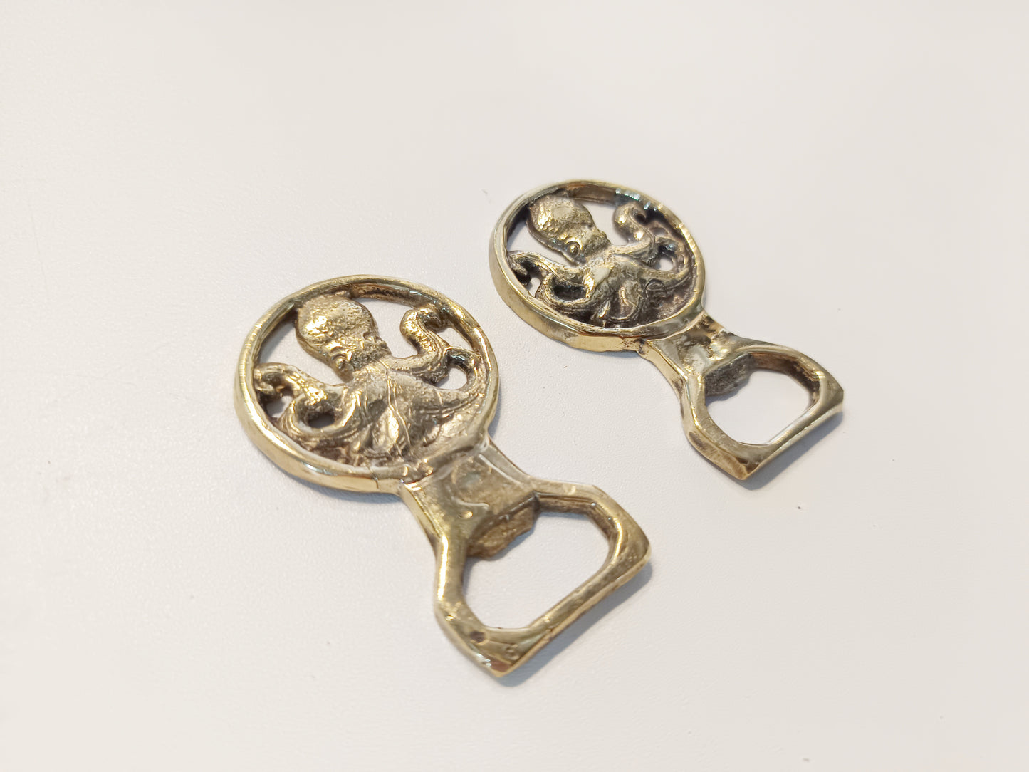 Small round brass bottle opener, antique brass octopus cap opener, set of 2