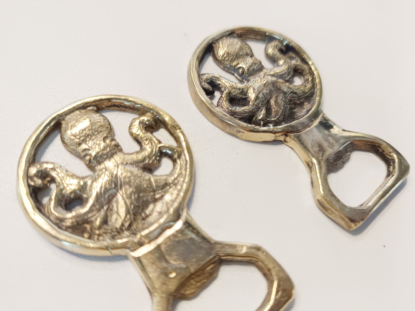 Small round brass bottle opener, antique brass octopus cap opener, set of 2
