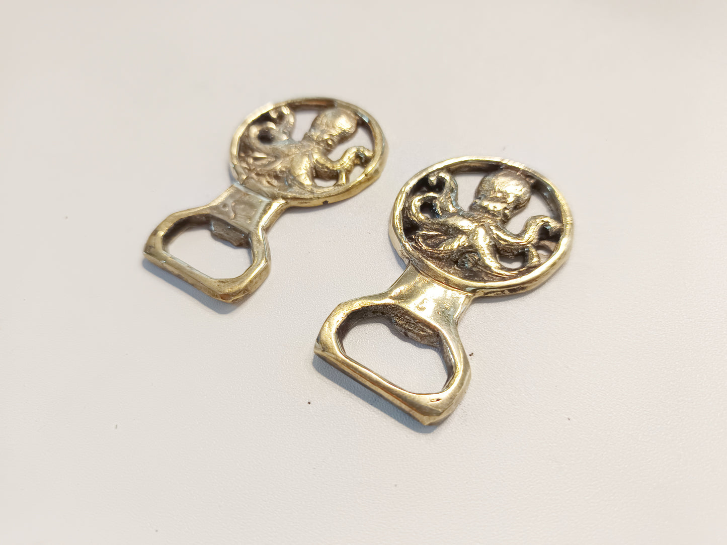 Small round brass bottle opener, antique brass octopus cap opener, set of 2
