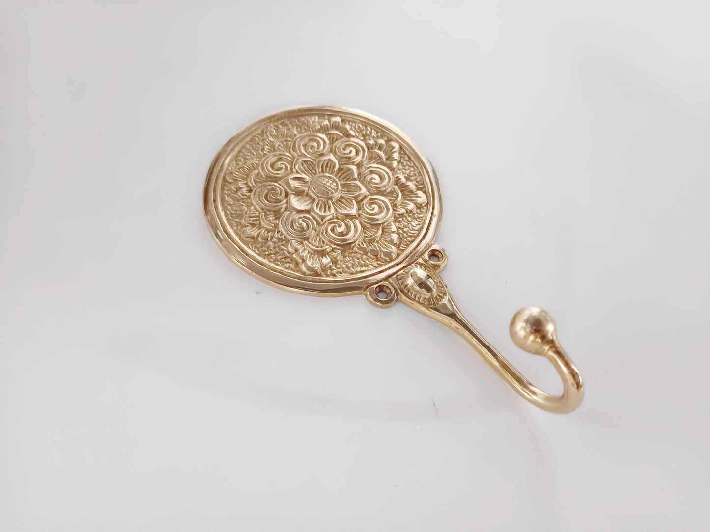 Round lotus brass wall hook, antique brass round flower coat rack