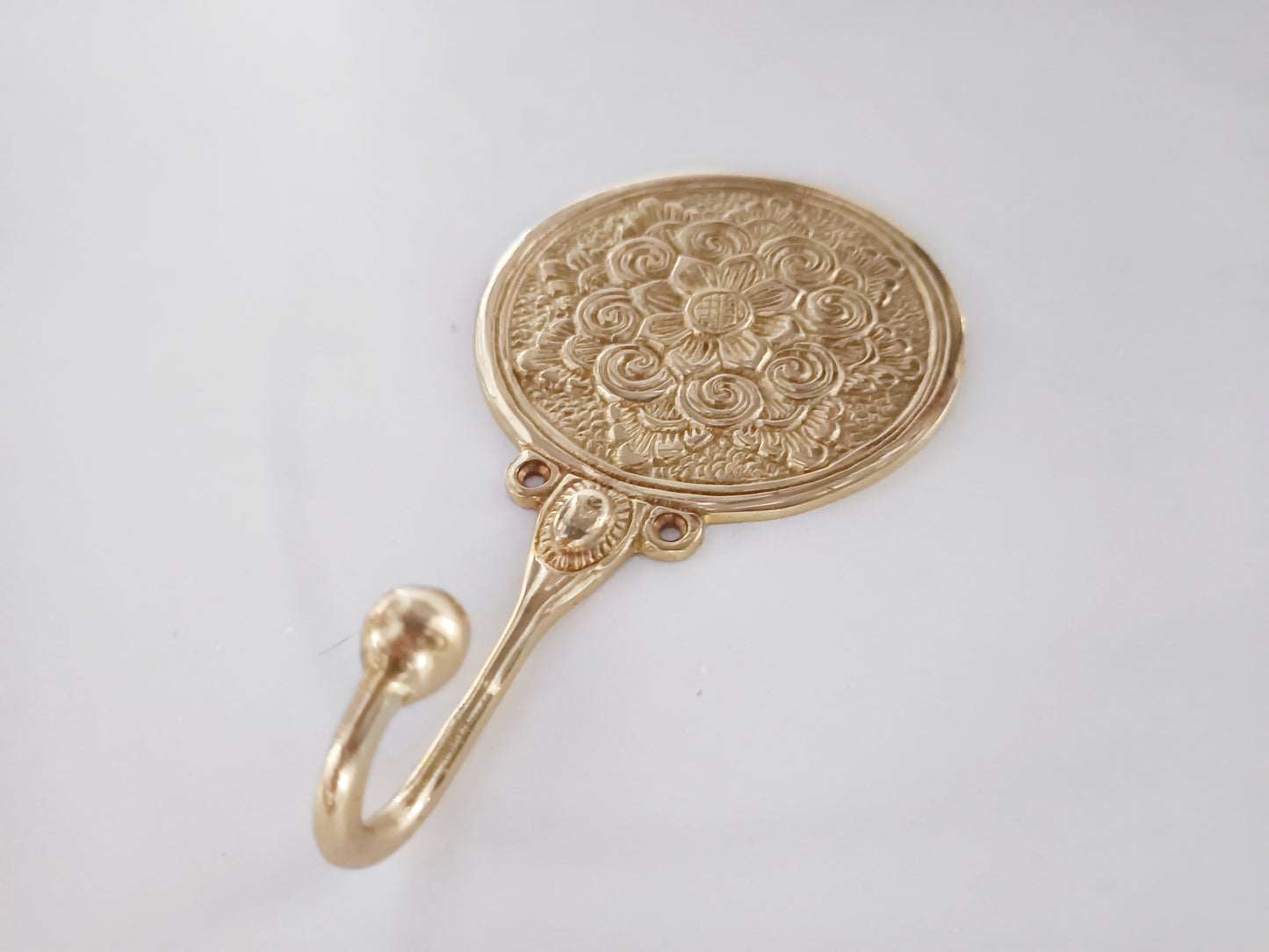 Round lotus brass wall hook, antique brass round flower coat rack