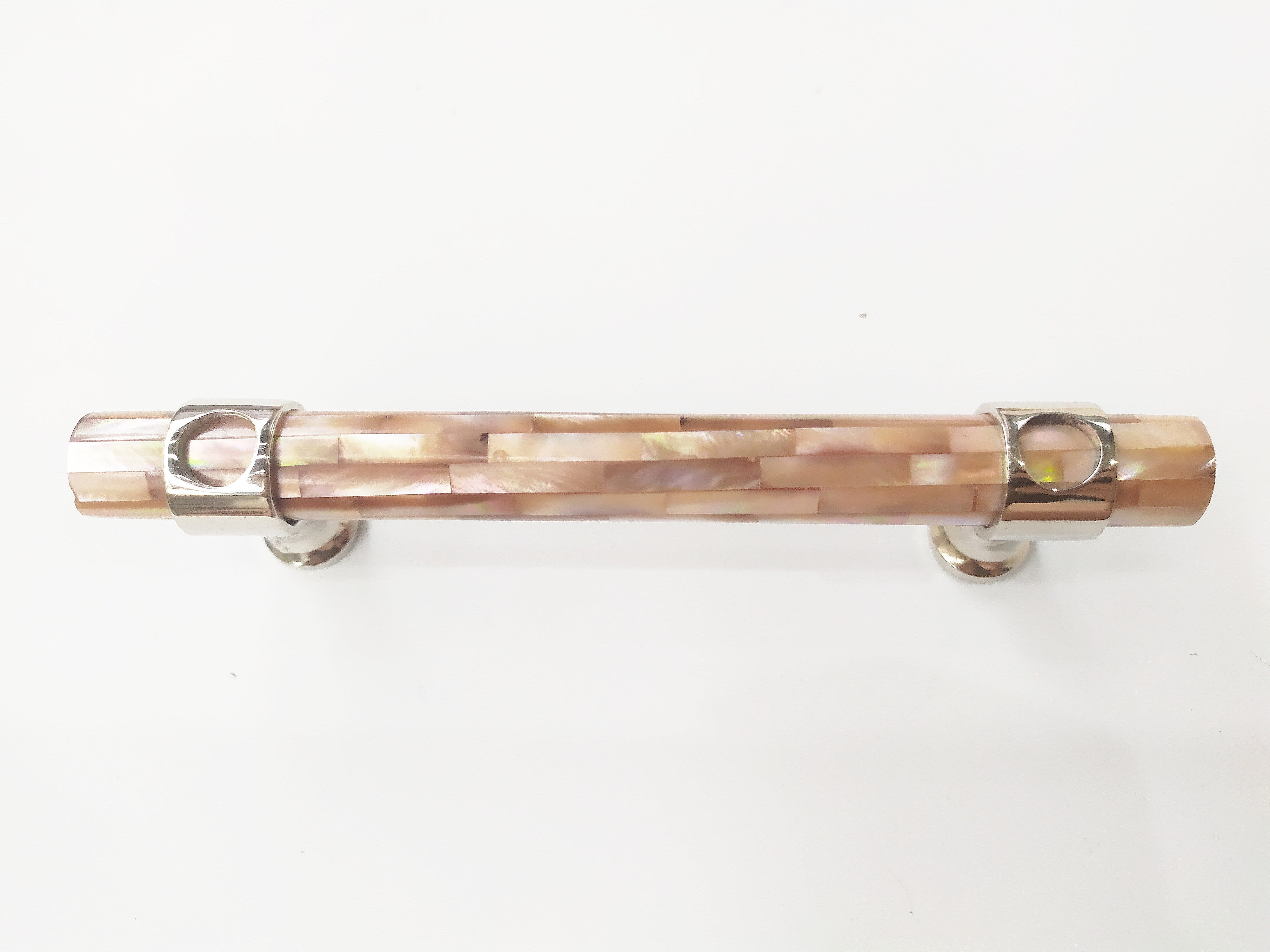 Inlaid mosaic pink mother of pearl long tube handle pull in nickel plating