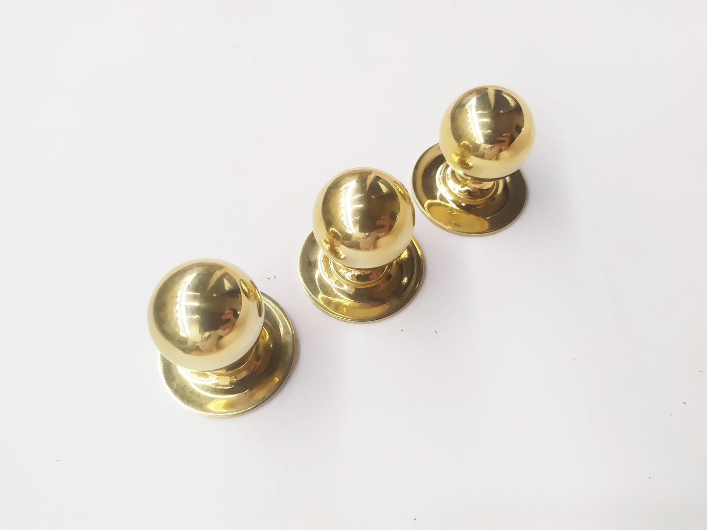 Solid Brass Polished Knob - Brass Round Ball Cabinet Knob - set of 2.