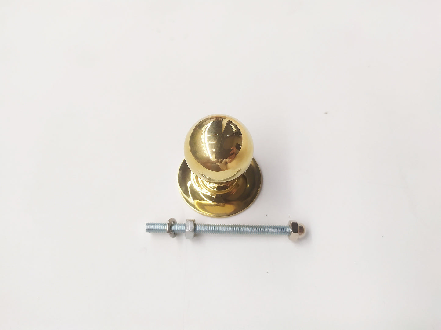 Solid Brass Polished Knob - Brass Round Ball Cabinet Knob - set of 2.