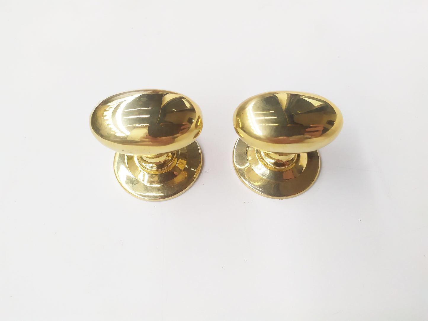 Solid Brass Polished Oval Knob - Brass Cottage Bun Cabinet Knob , set of 2.