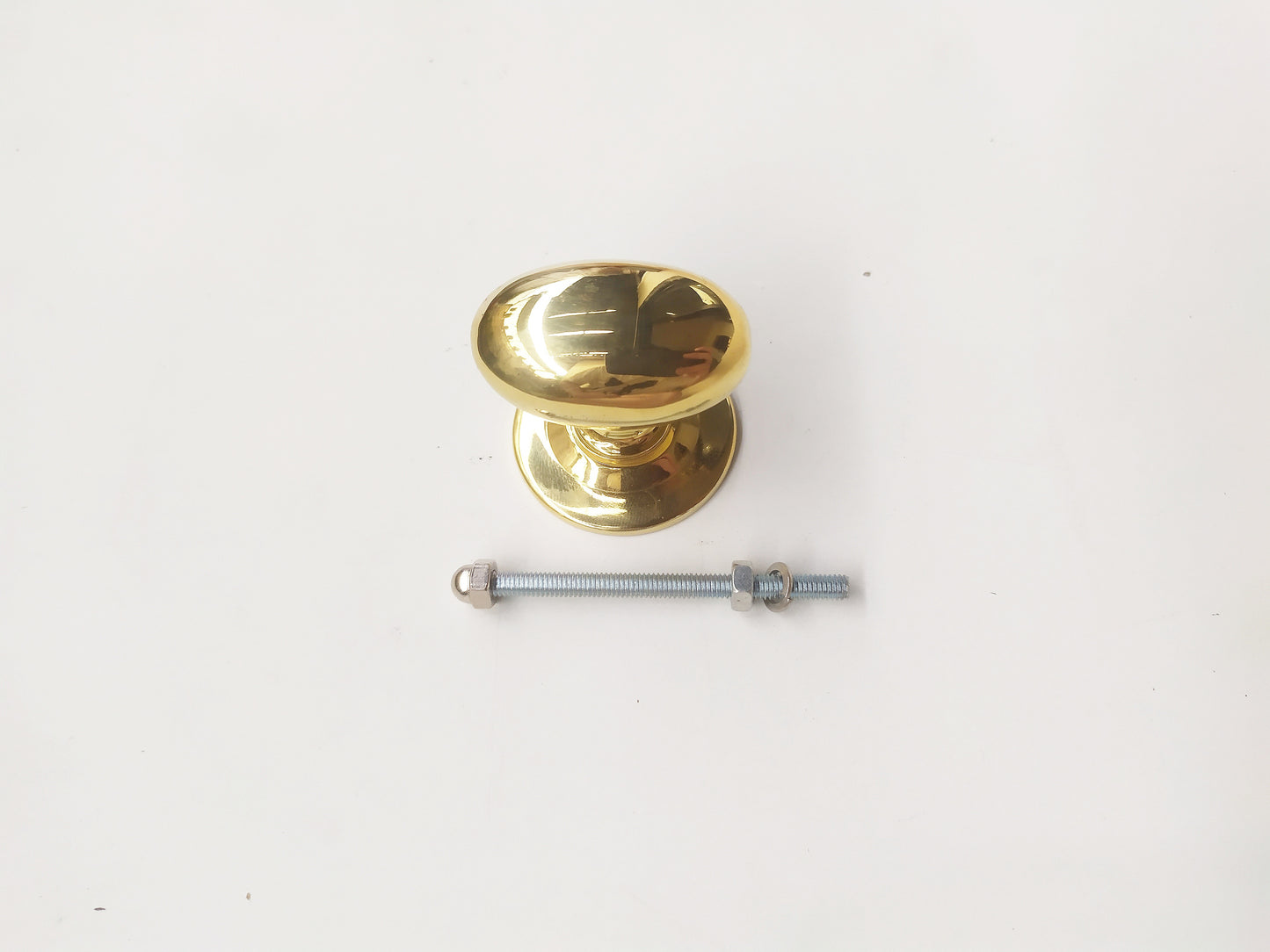 Solid Brass Polished Oval Knob - Brass Cottage Bun Cabinet Knob , set of 2.