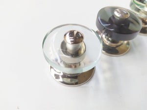 Glass transparent convex round cabinet knob , zoomed for details