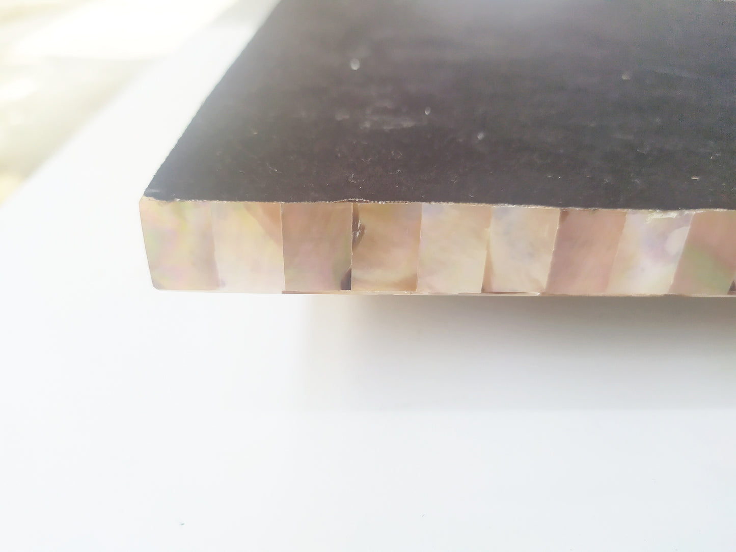Mother of Pearl Square Decorative Tray - Pearl Pink Tray with Mother of Pearl Bridge Bow Handles