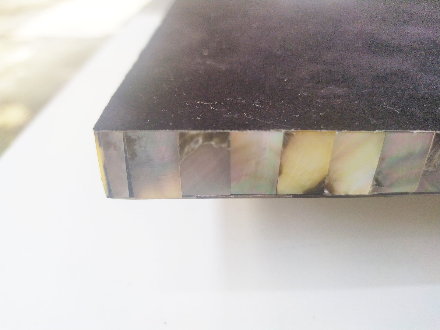 Mother of Pearl Square Decorative Tray - Pearl Gray Tray with Brass Handles
