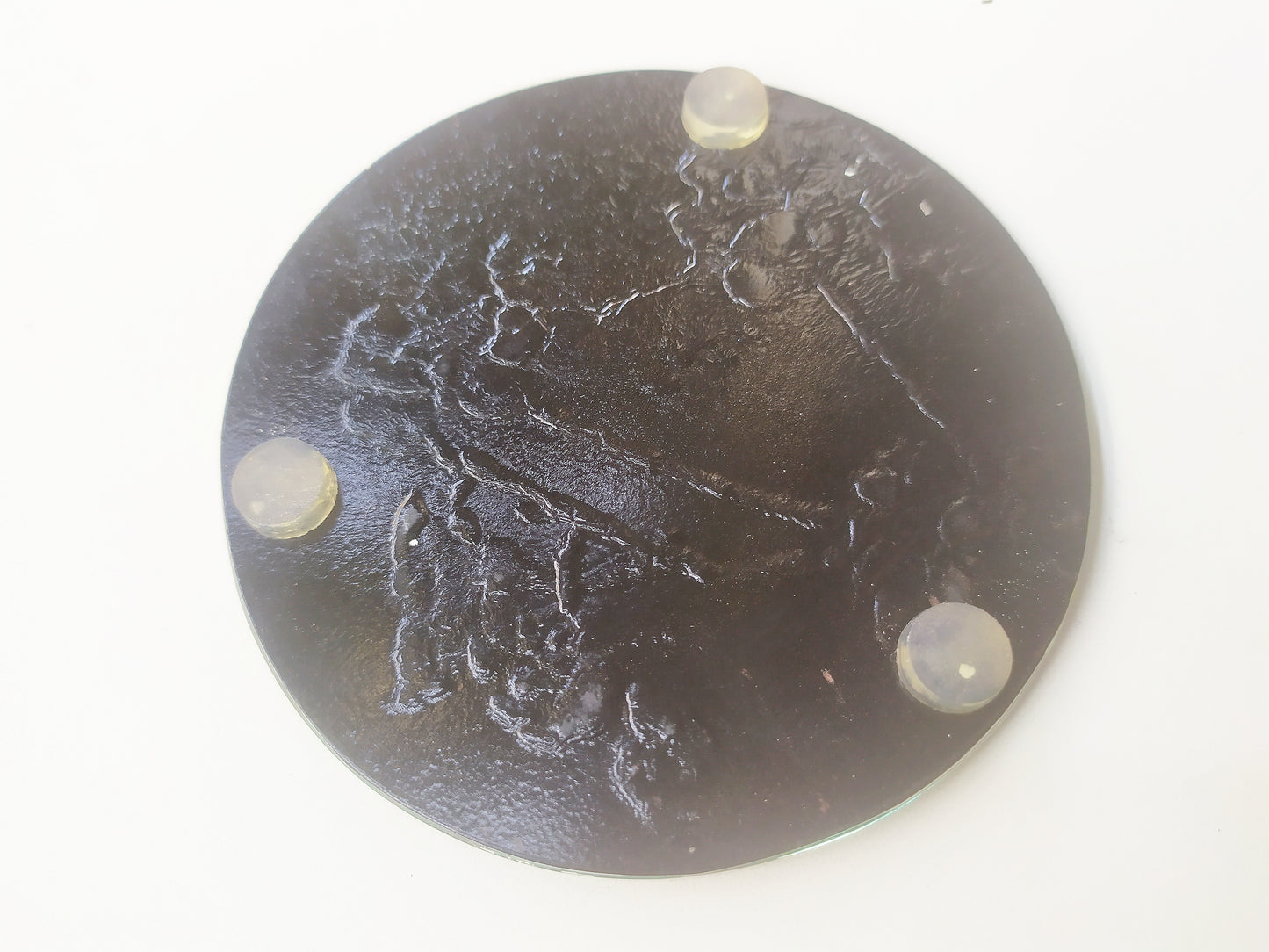 Reverse Painted Yellow Buttercup round mirror coaster , view from back