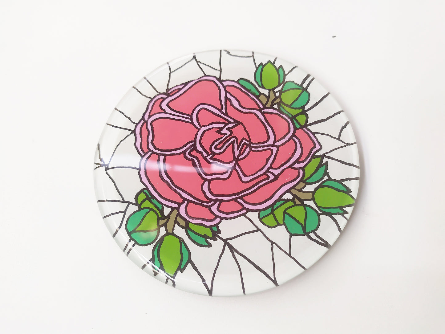 Hand painted flower round glass mirror coaster