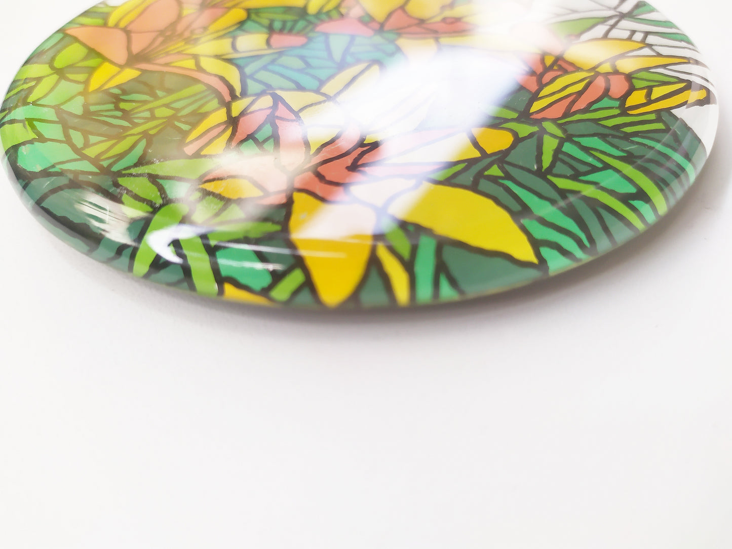 Hand painted Yellow Orchid round mirror coaster , zoomed for details