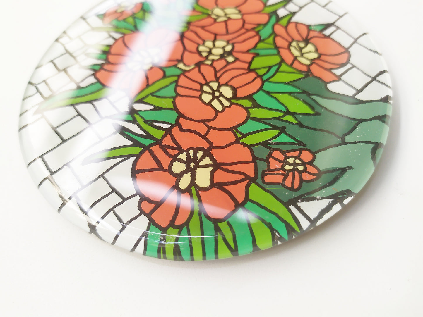 Glass Handpainted Round Coaster - Red Germanium , Mirror Coaster
