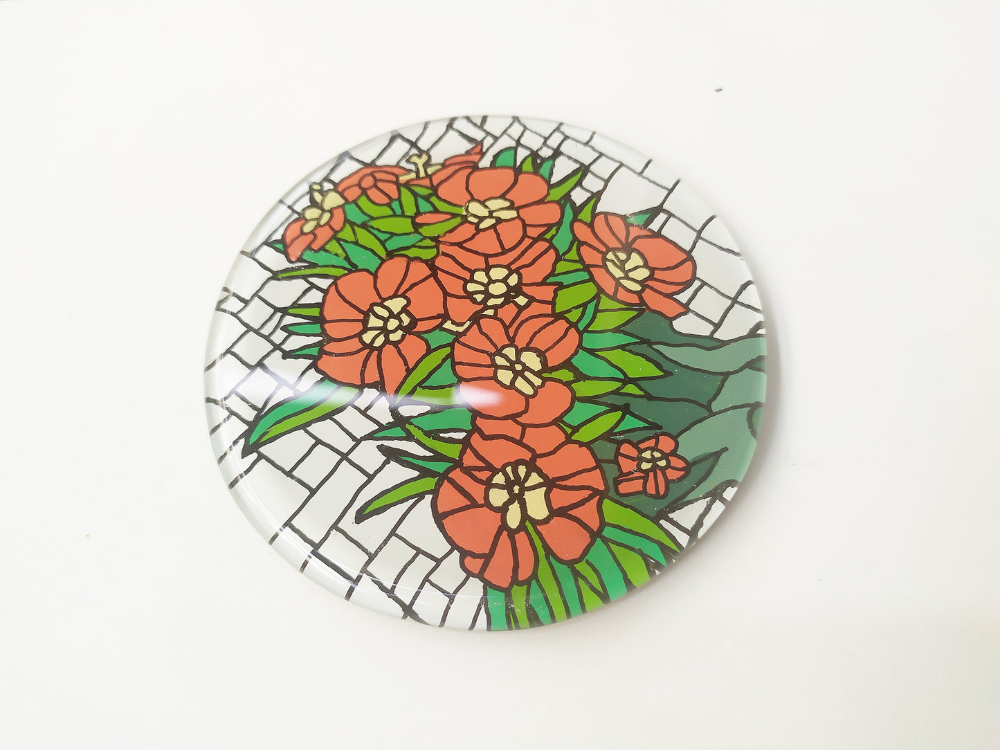 Hand painted flower round glass mirror coaster