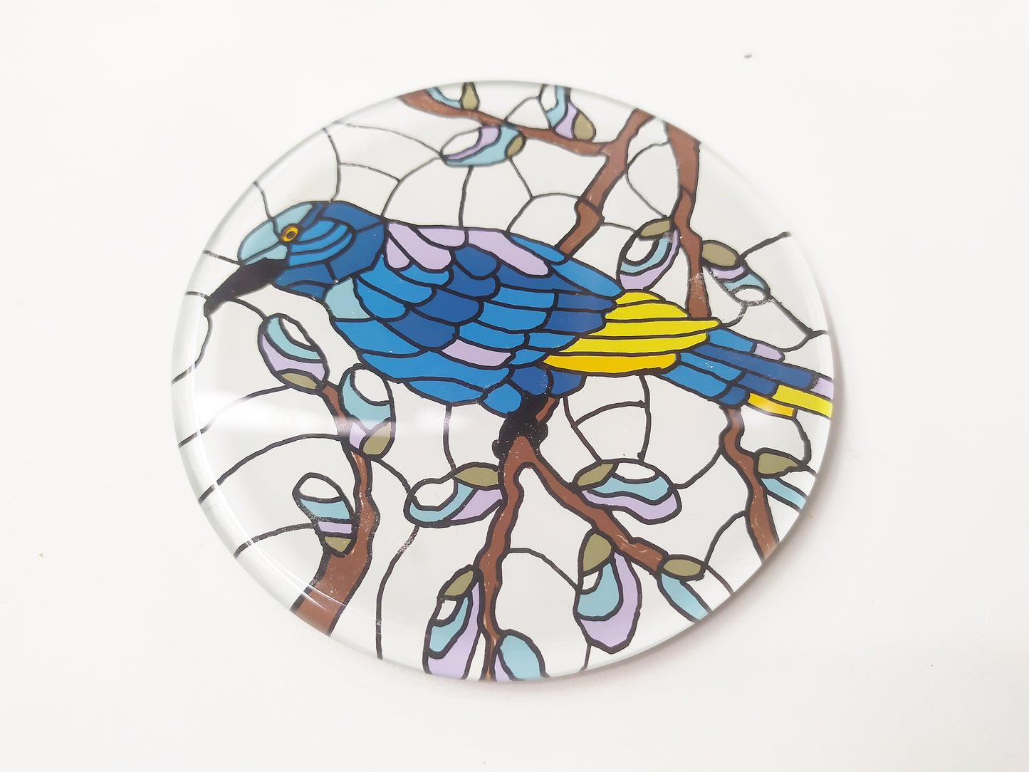 Mirror and glass hand painted bird coaster
