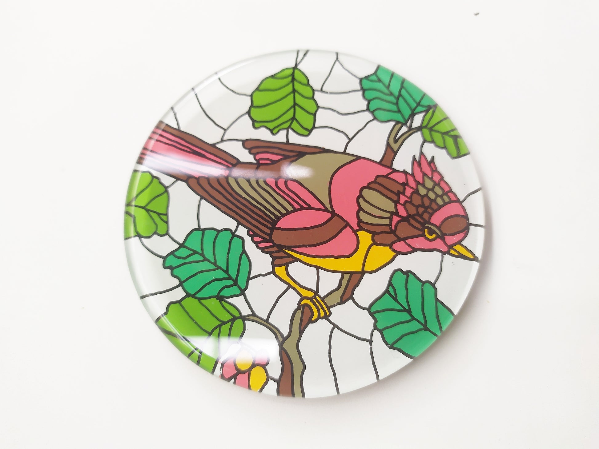 Hand Painted Red Bird round mirror coaster