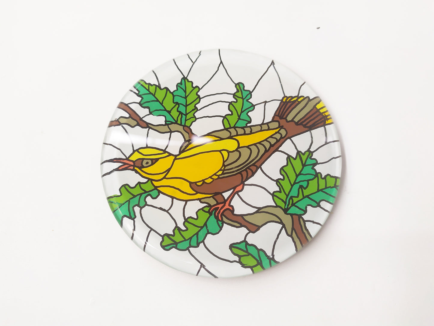 Hand painted Yellow tanager round mirror coaster