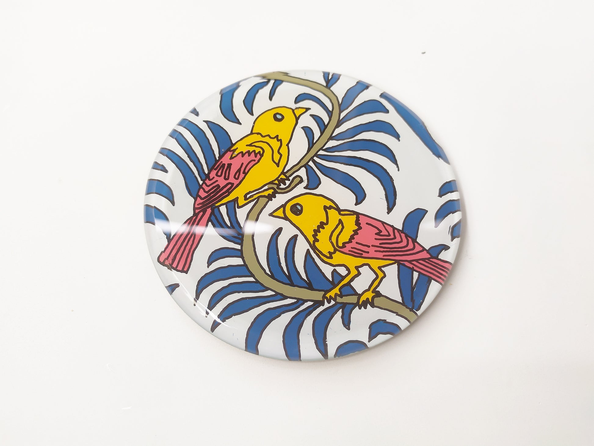 Hand painted bird animal round glass mirror coaster