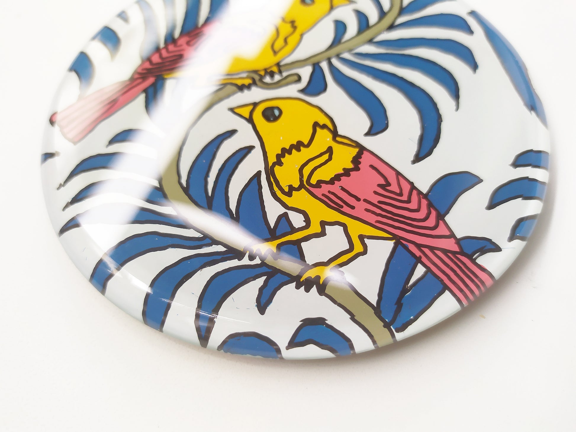 Hand painted bird animal round glass mirror coaster , zoomed for details