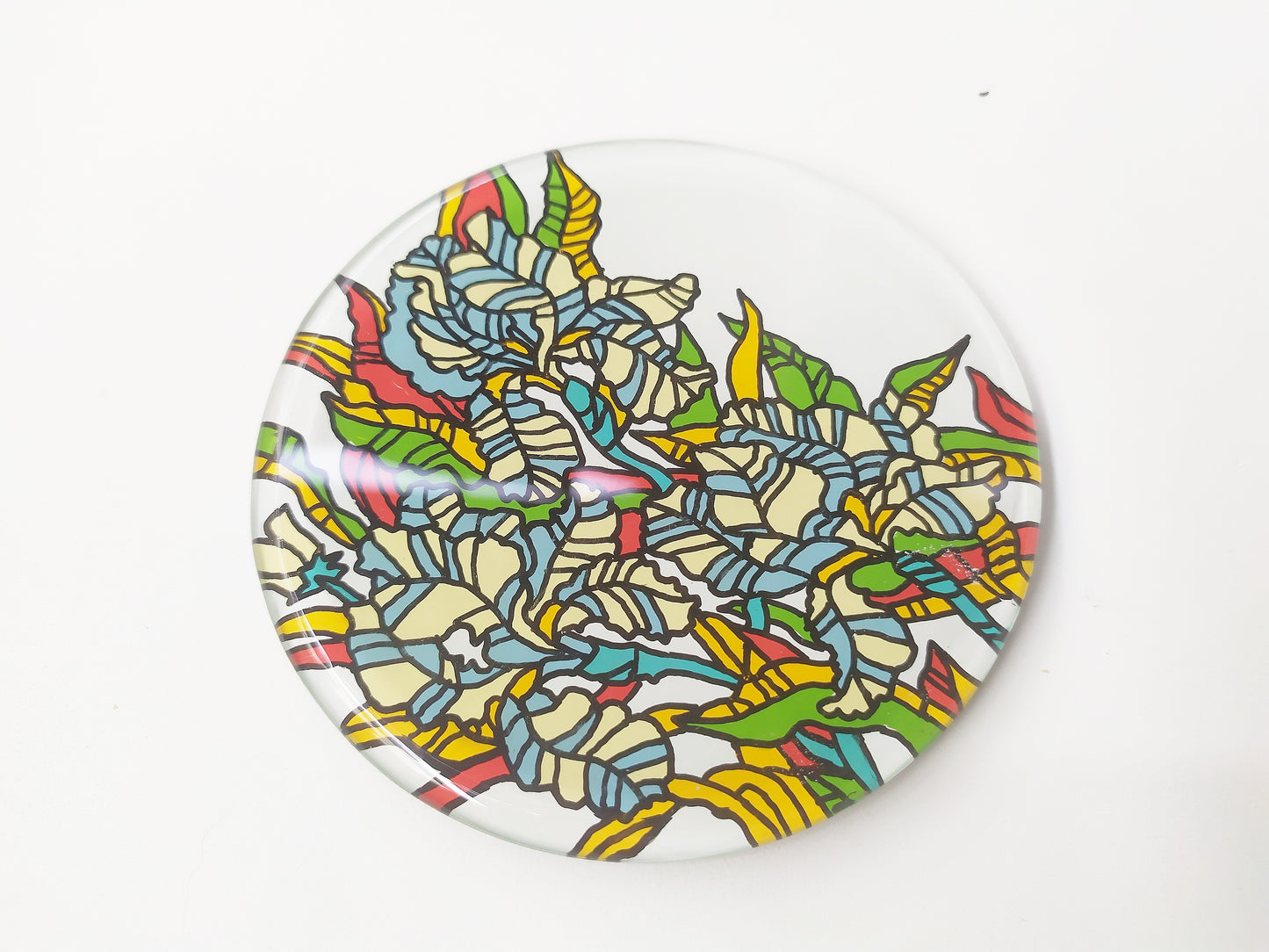 Hand Painted Red Flames round mirror coaster