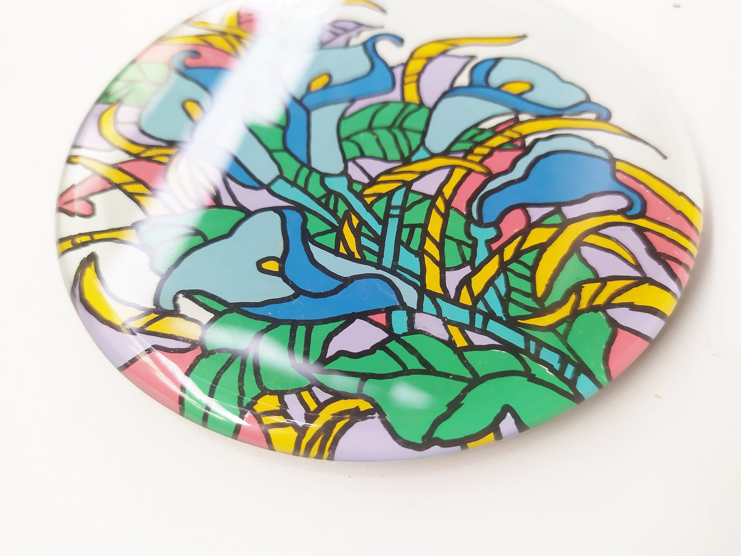 Glass Handpainted Round Coaster - Blue Morning Glory , Mirror Coaster