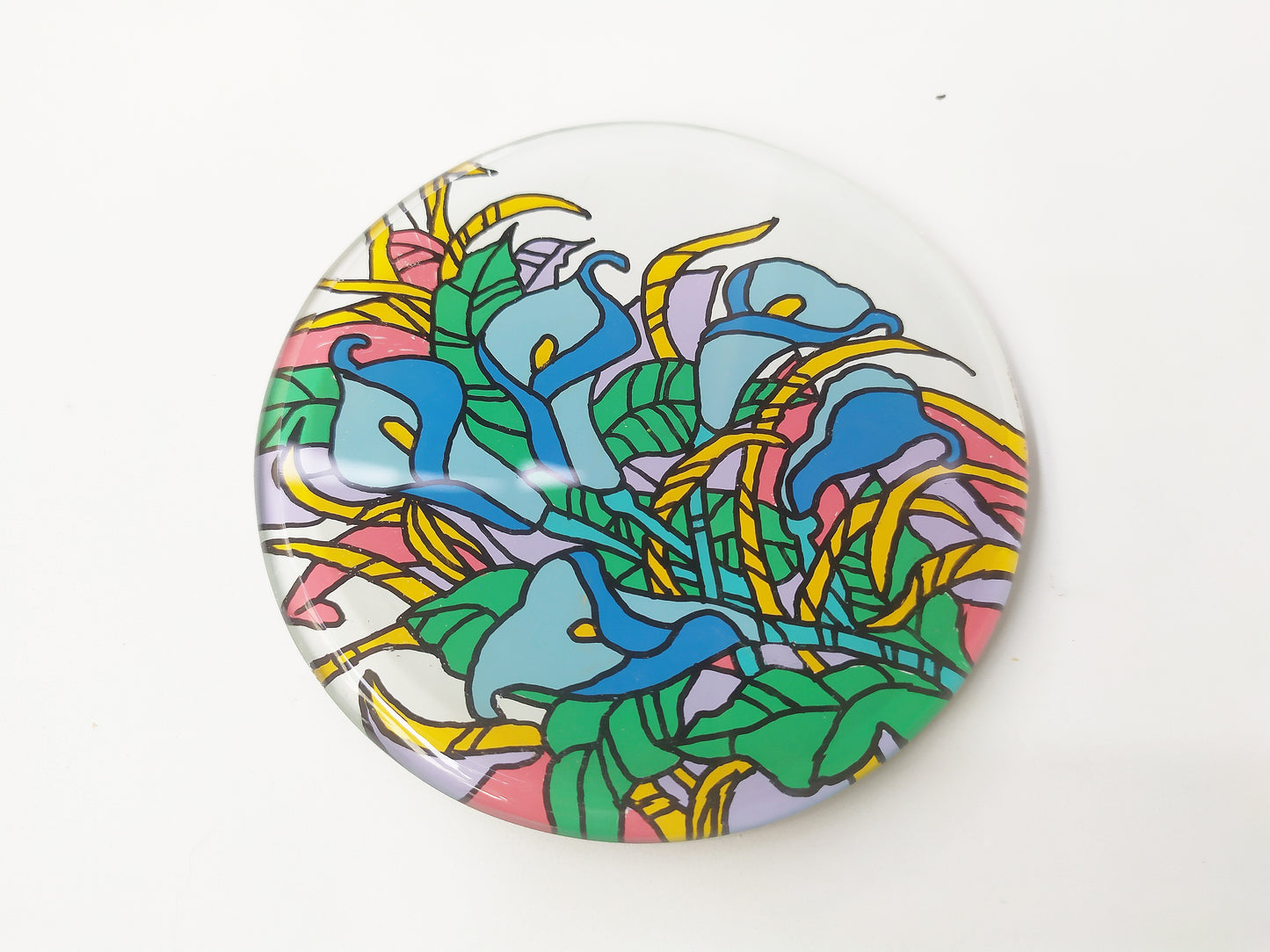 Hand Painted Blue Morning Glory round mirror coaster