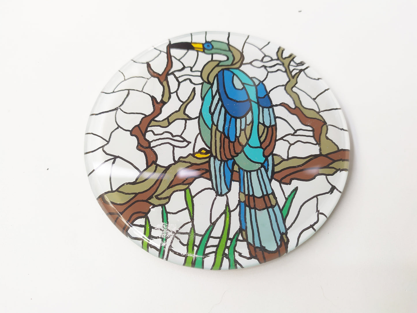 Mirror and glass hand painted bird coaster