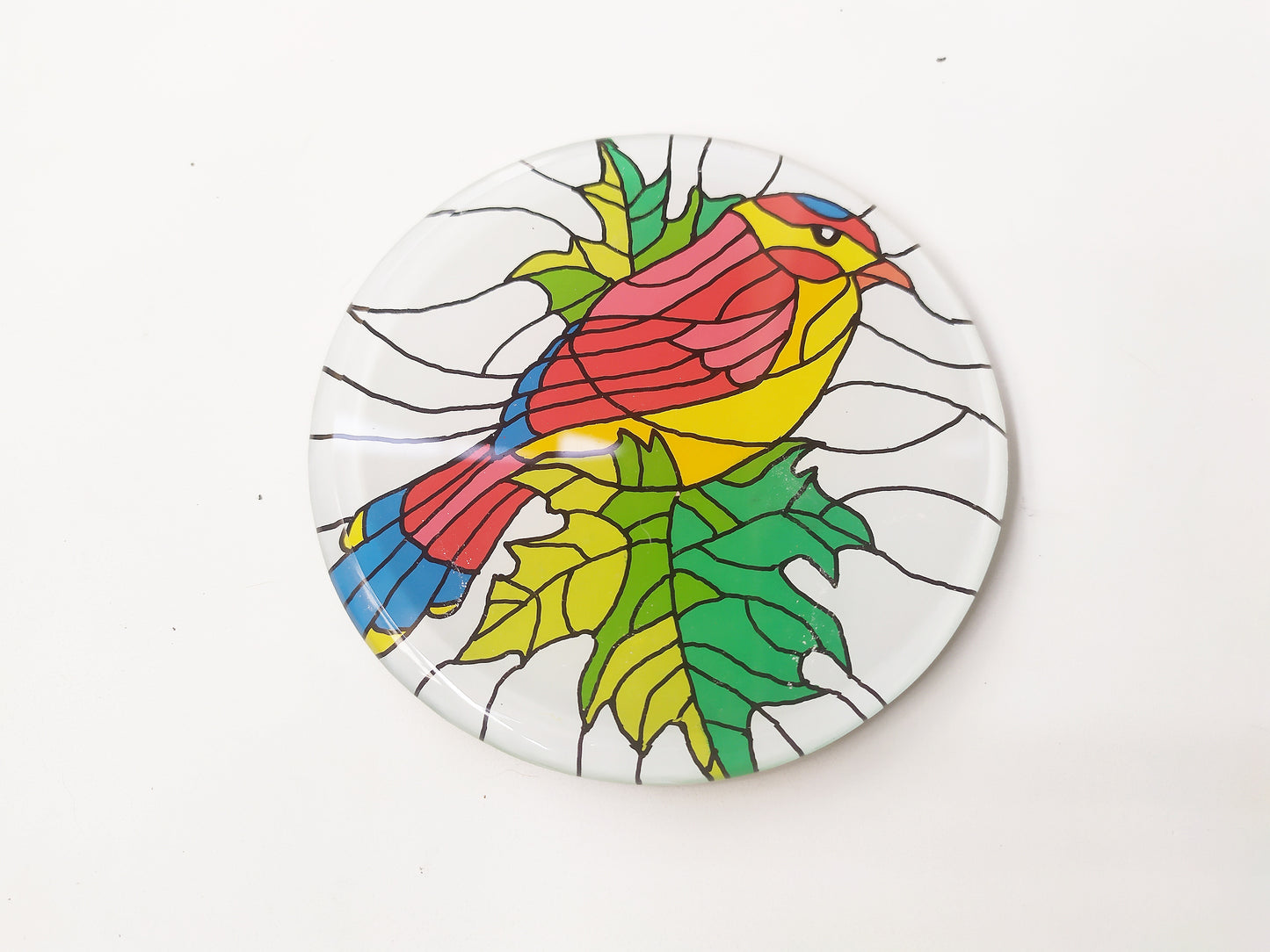 Hand painted bird animal round glass mirror coaster