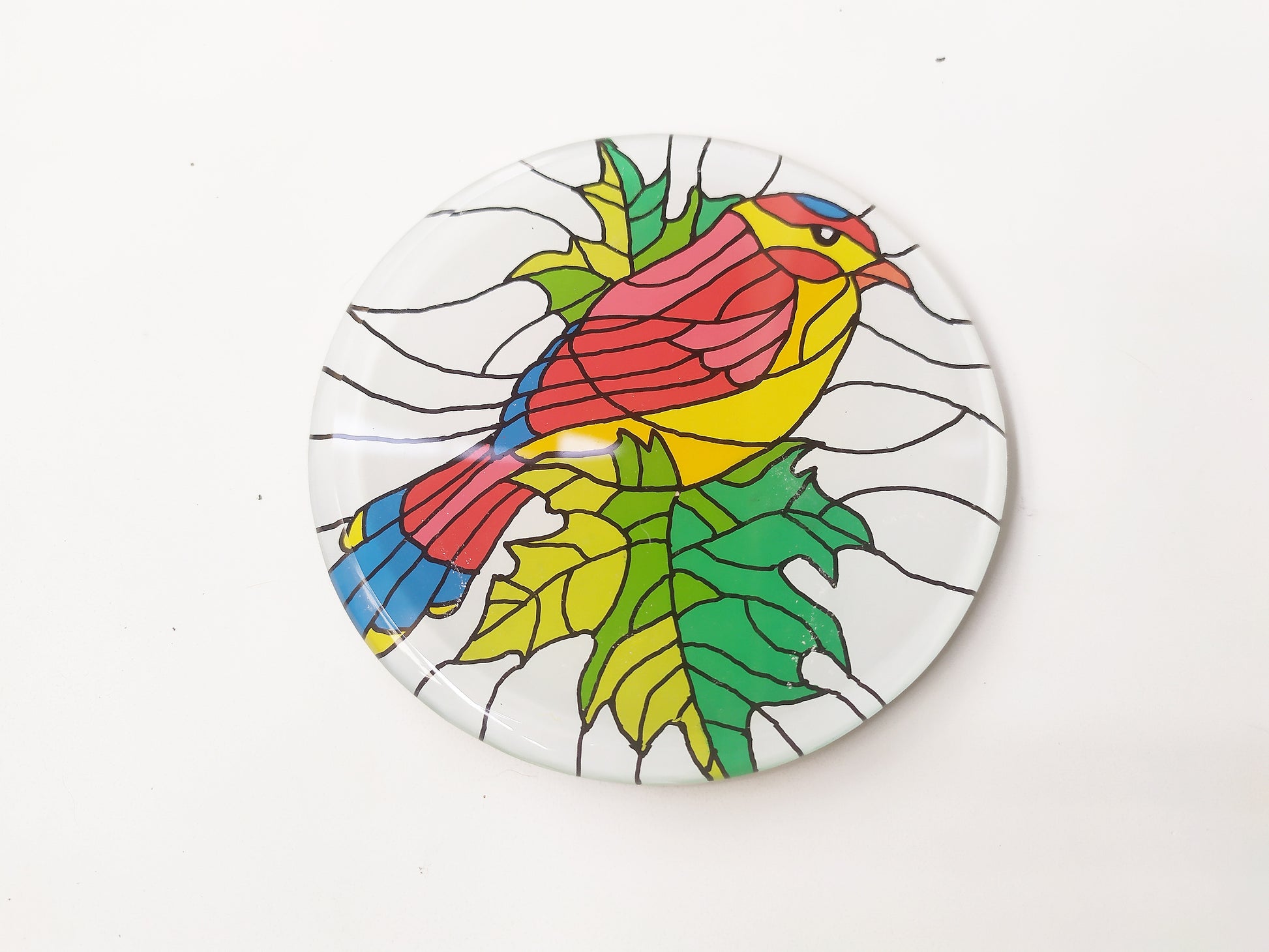 Hand painted bird animal round glass mirror coaster