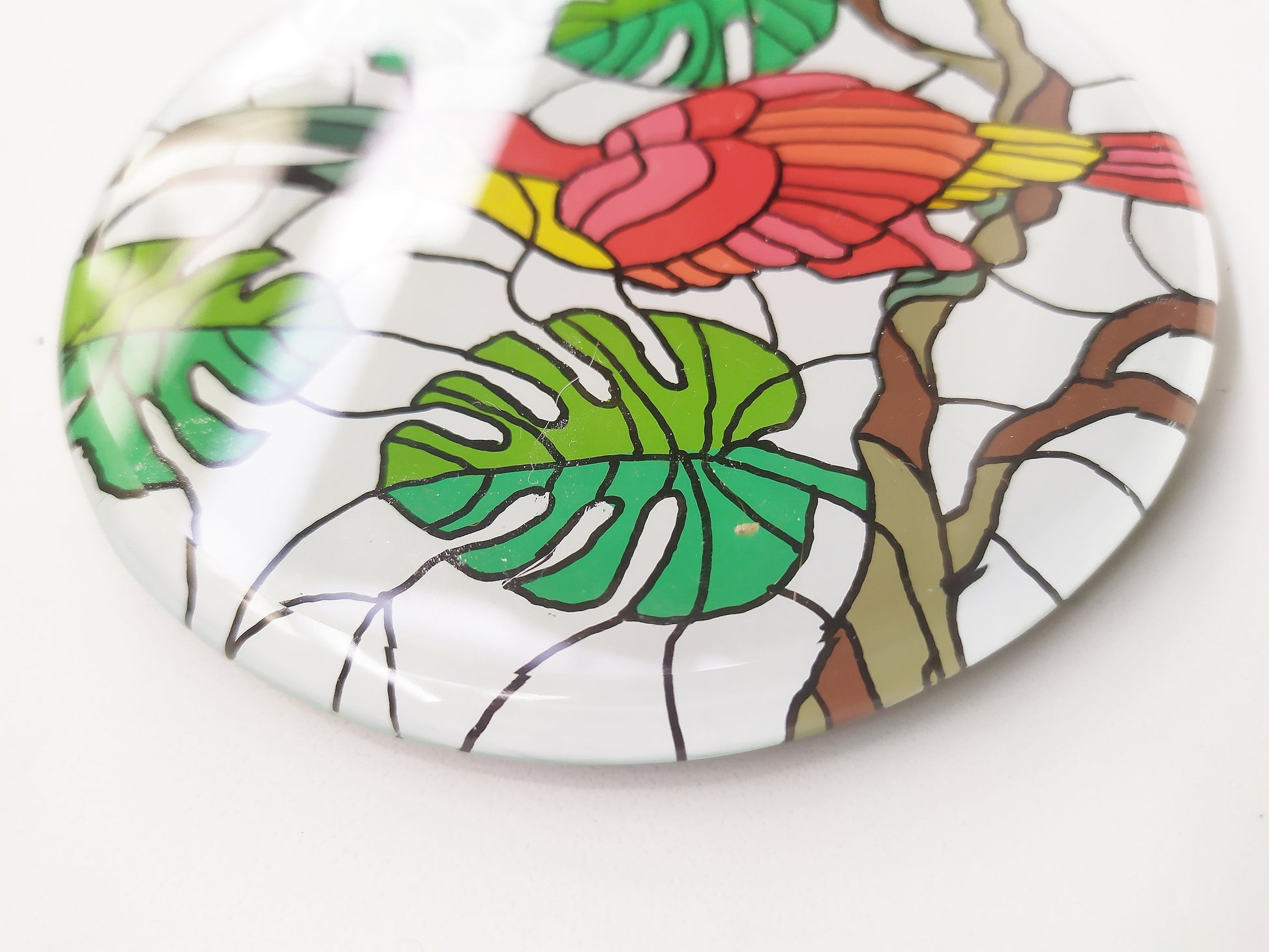 Hand painted bird animal round glass mirror coaster , zoomed for details