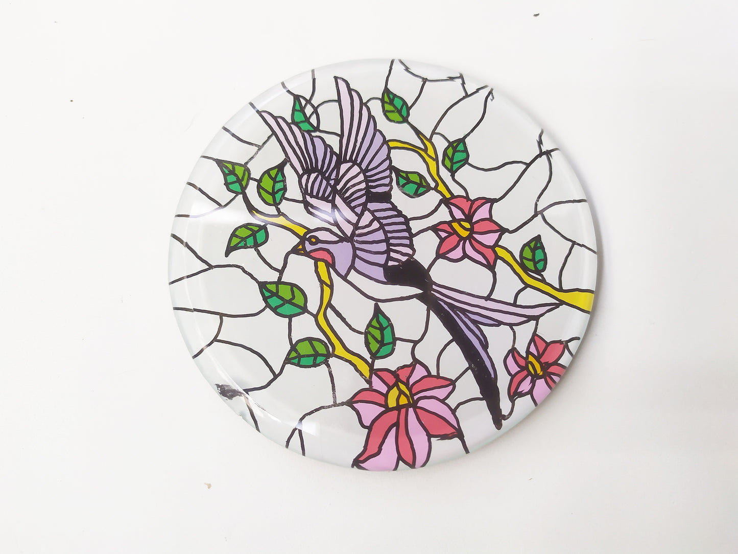 Hand painted bird animal round glass mirror coaster
