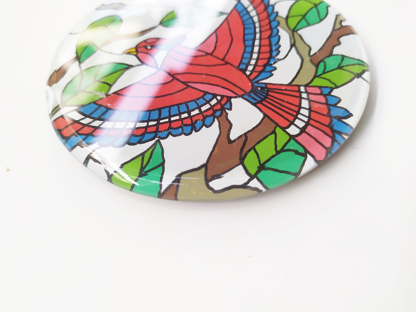 Bird animal round glass mirror coaster , zoomed for details