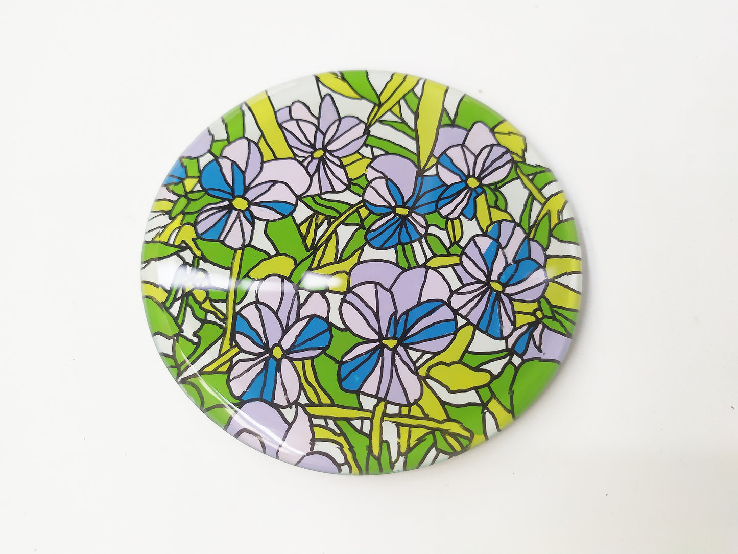 Reverse hand painted mirror and glass coaster with flower pattern
