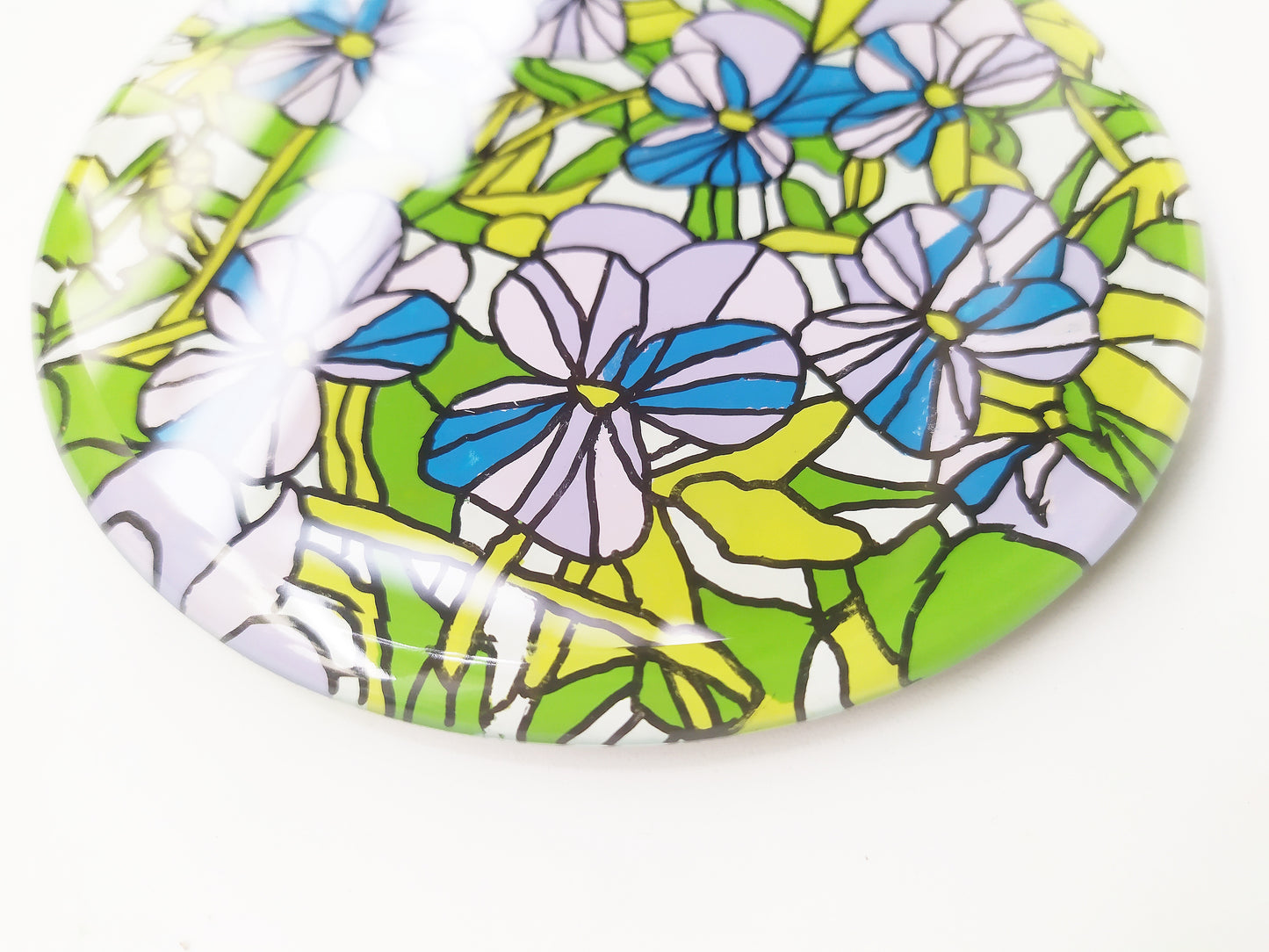 Reverse hand painted mirror and glass coaster with flower pattern , zoomed for details