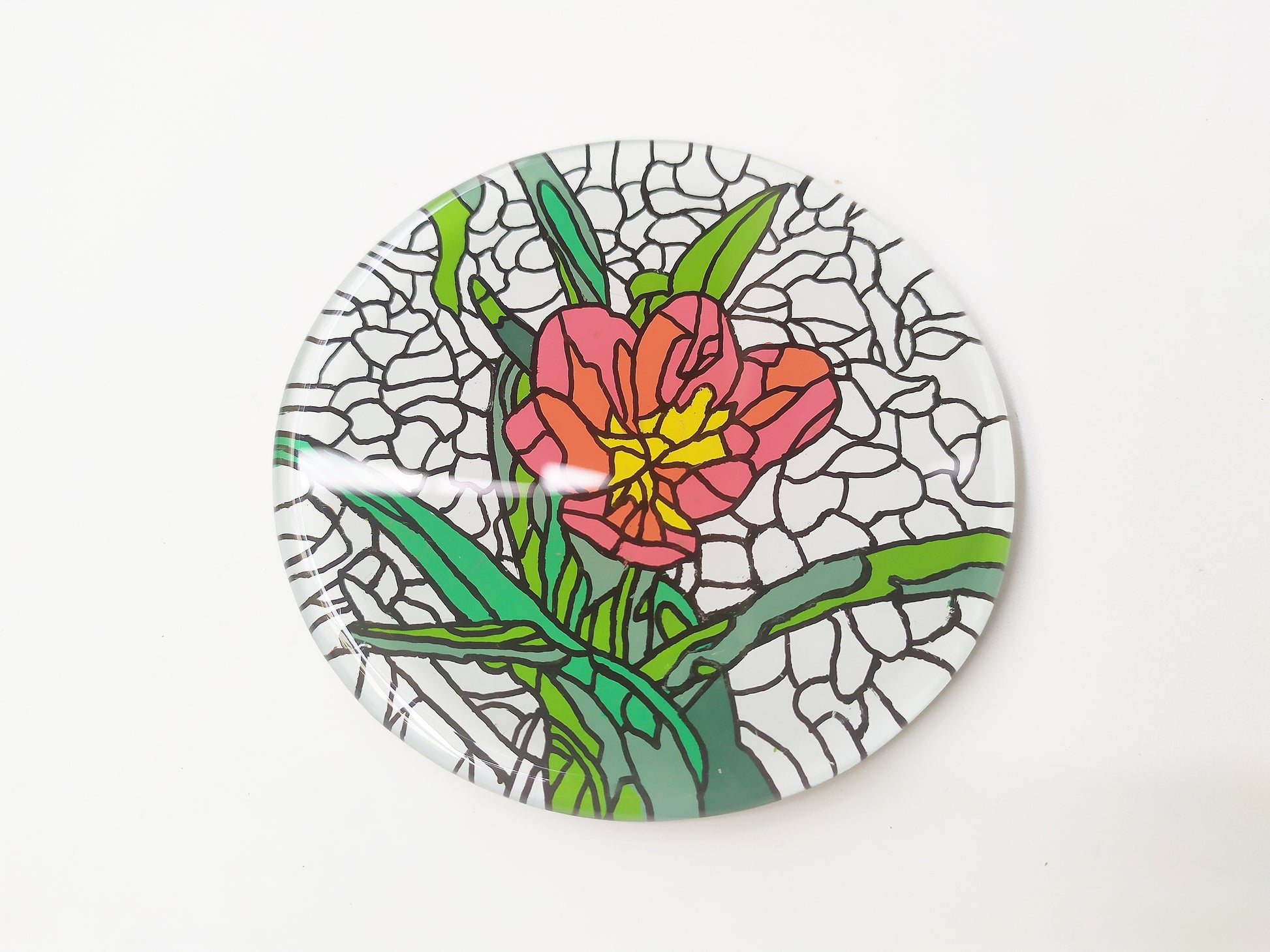 Hibiscus  flower round glass mirror coaster