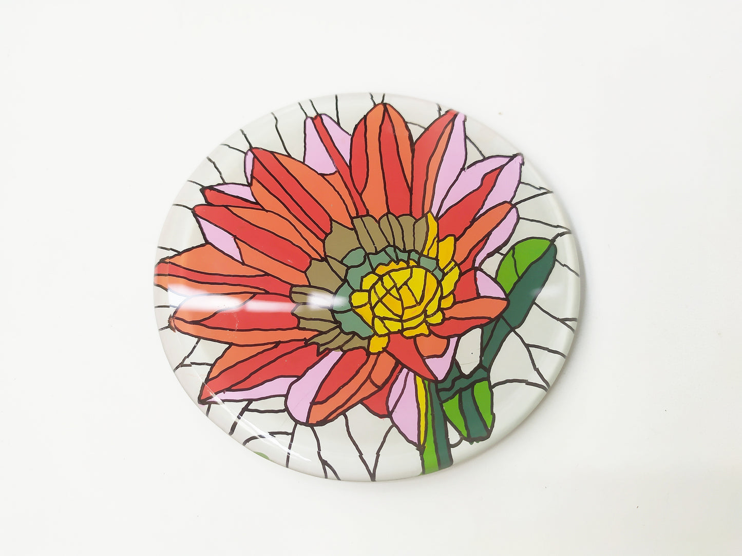 Hand Painted Red Lotus round mirror coaster
