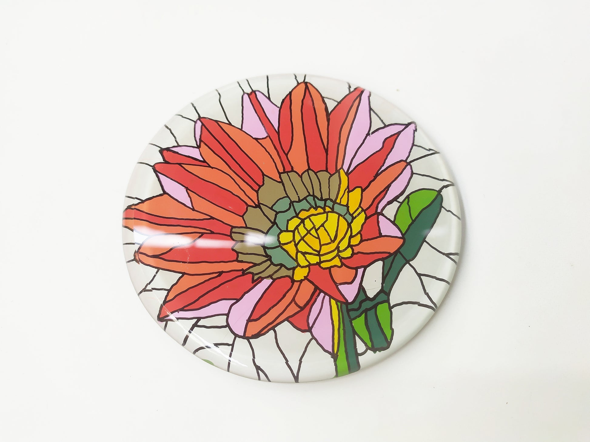Hand Painted Red Lotus round mirror coaster