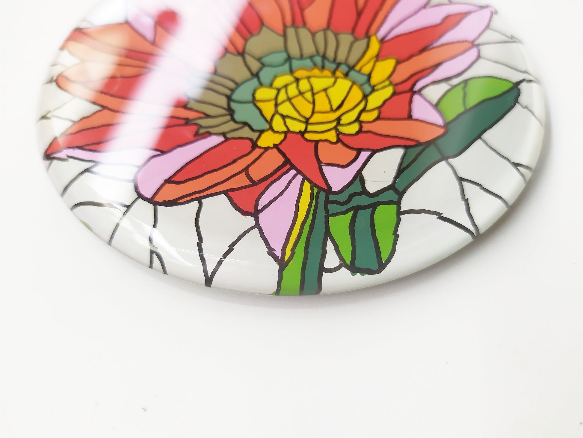 Hand Painted Red Lotus round mirror coaster , zoomed details