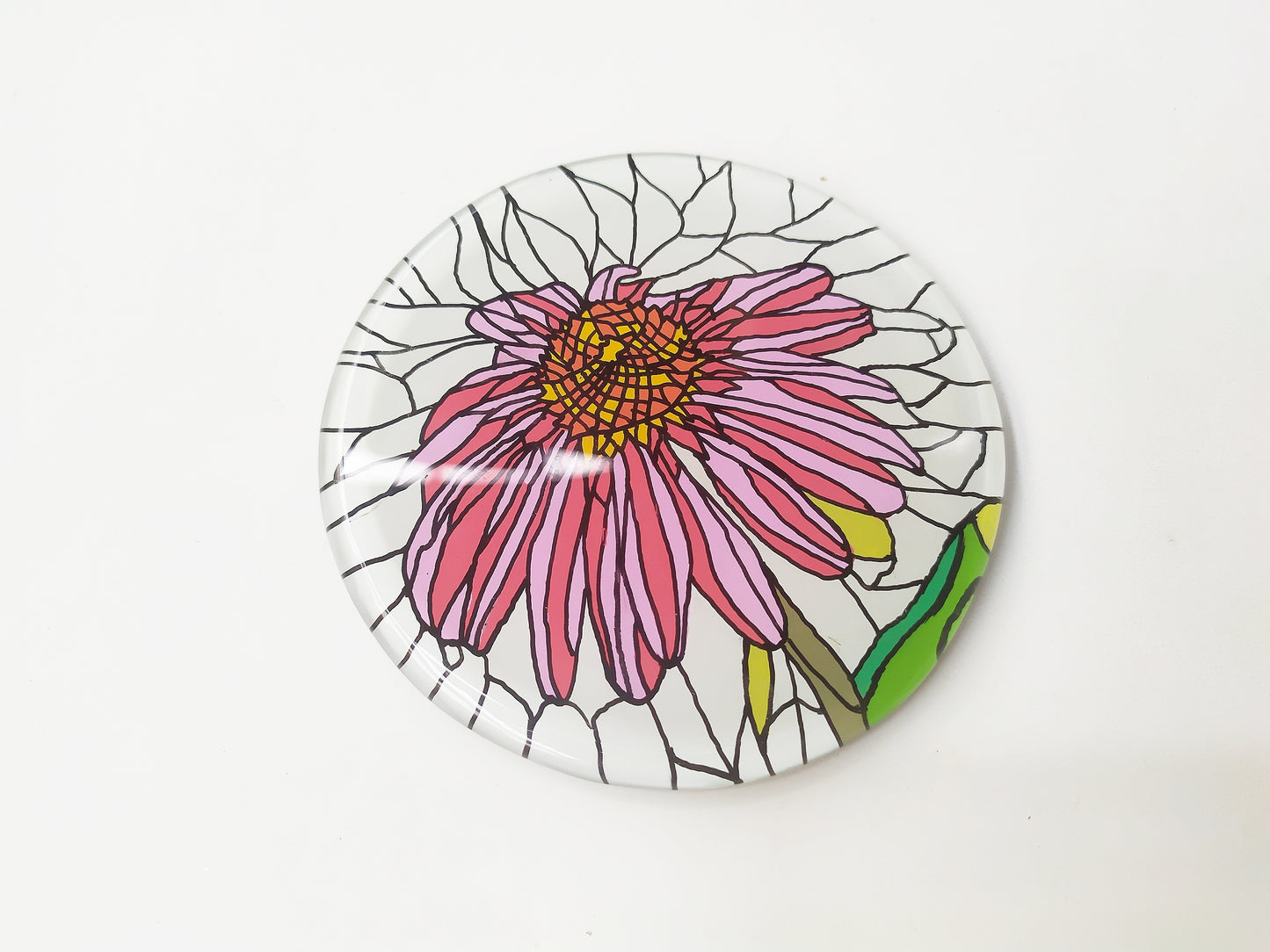 Hand Painted Poppy round mirror coaster
