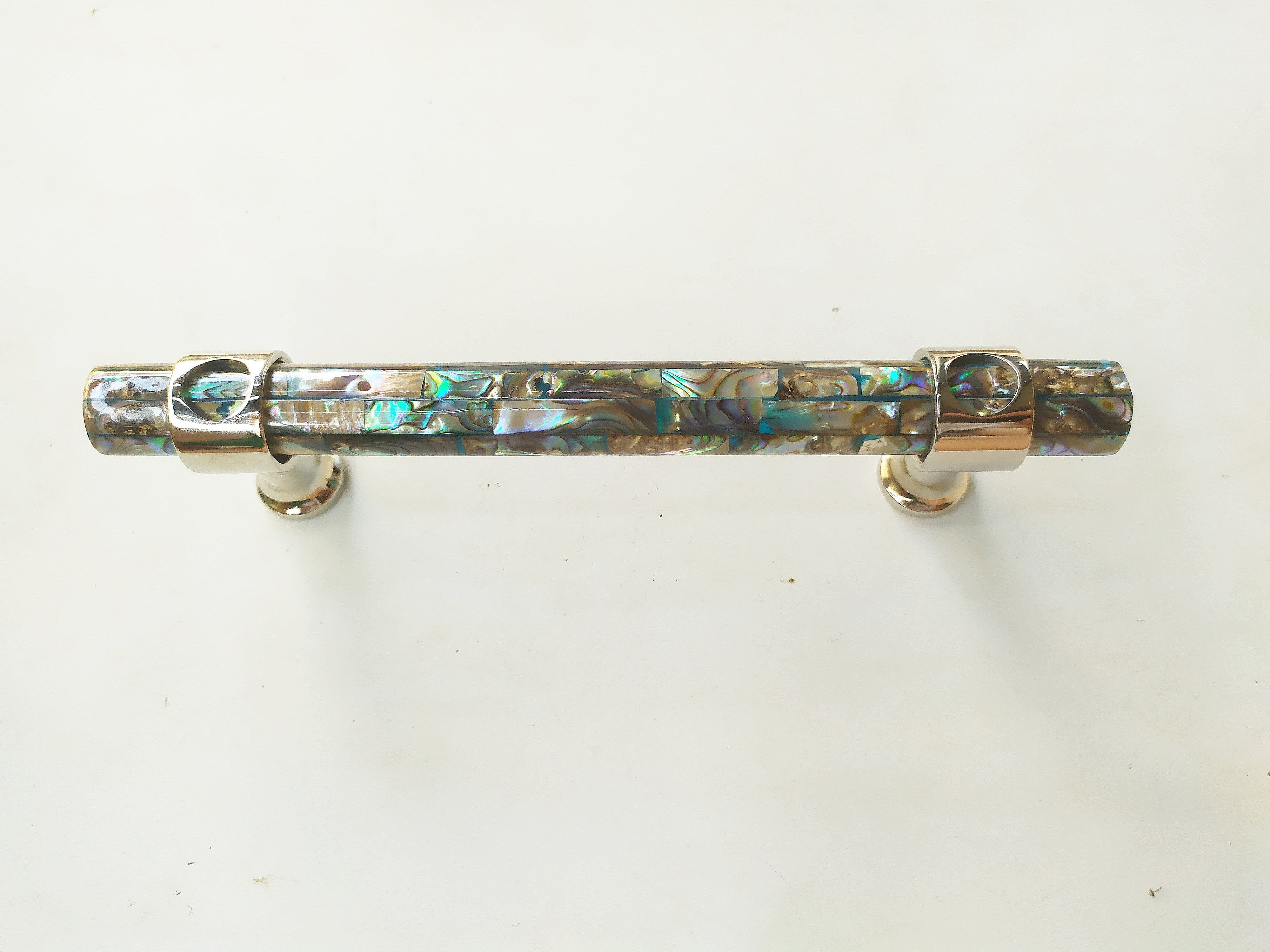 Inlaid mosaic abalone long tube handle pull in nickel plating