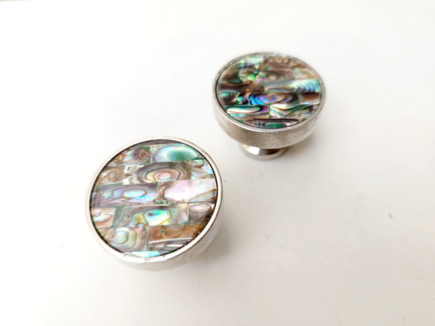 Inlaid Abalone Knob - Pearl Cabinet Round Knob with Brick Pattern , set of 2