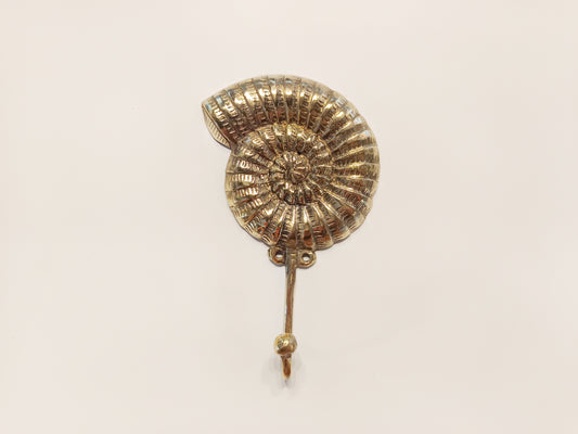 Ammonite brass wall hook, antique brass seashell coat rack