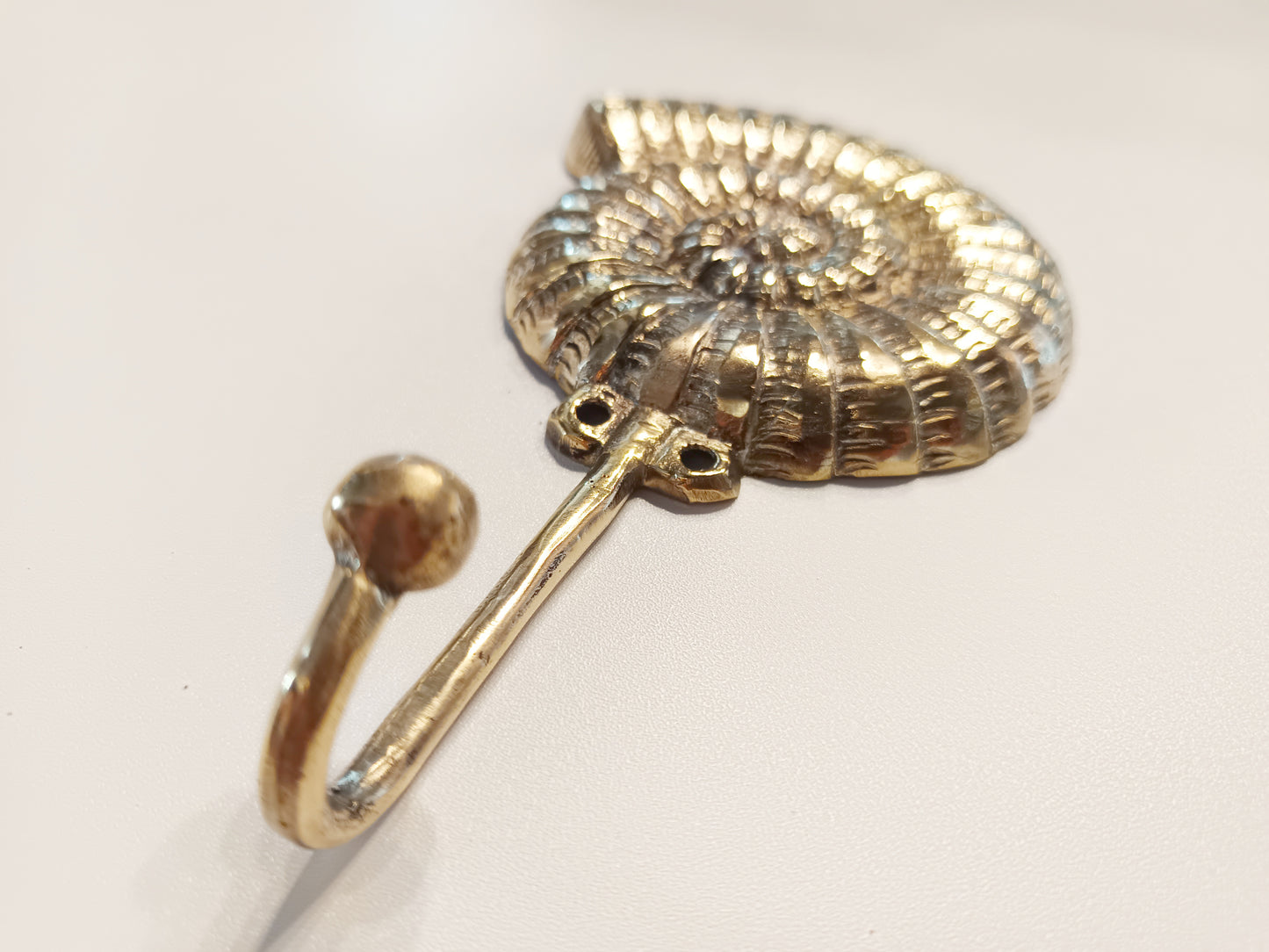 Ammonite brass wall hook, antique brass seashell coat rack