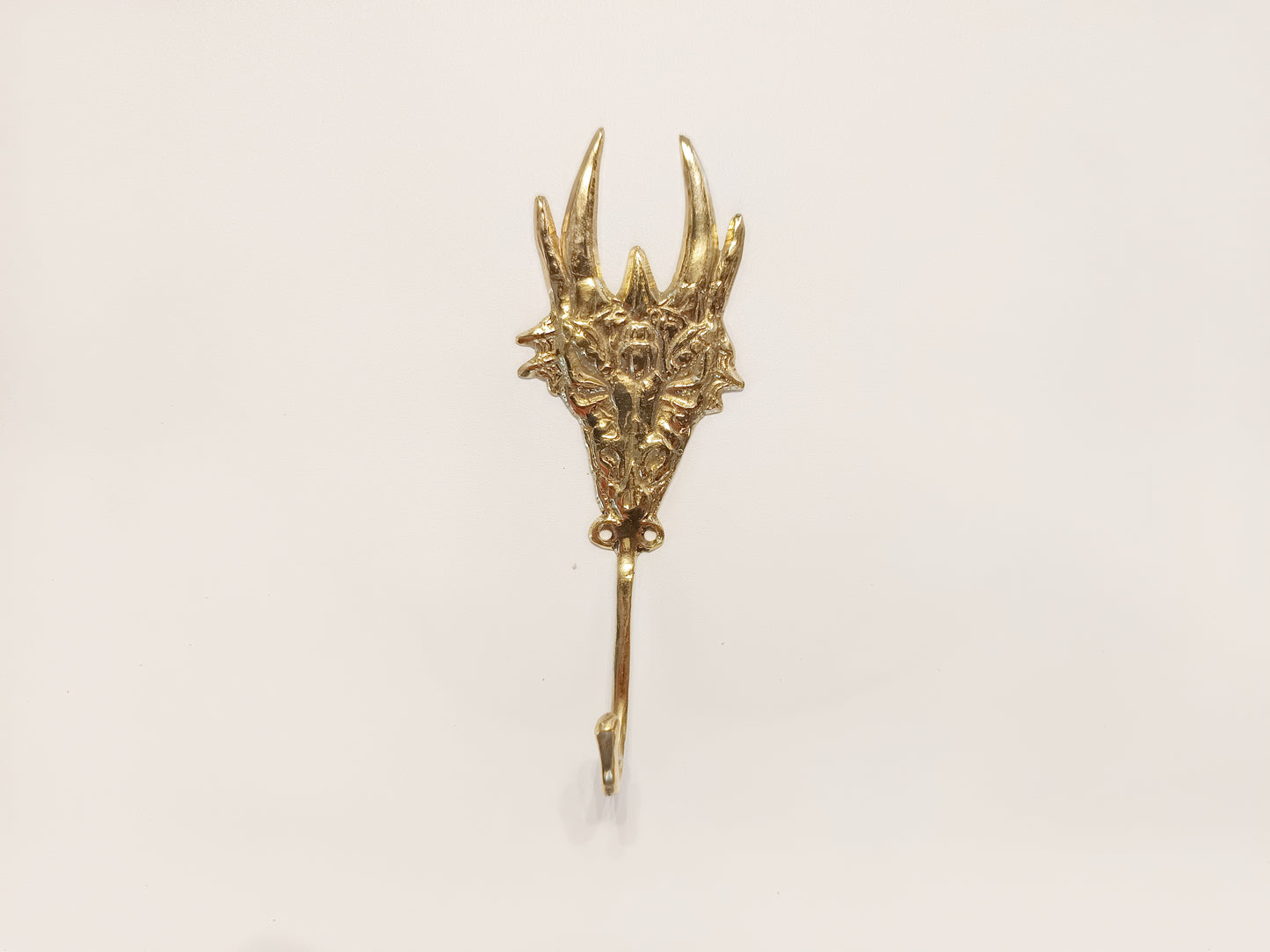 Horned dragon brass wall hook, antique brass wyvern coat rack