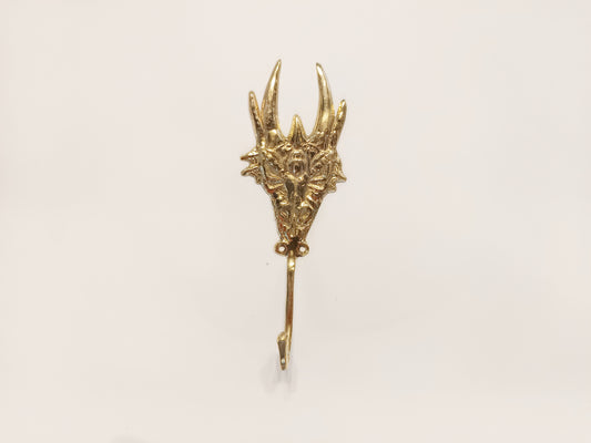 Horned dragon brass wall hook, antique brass wyvern coat rack