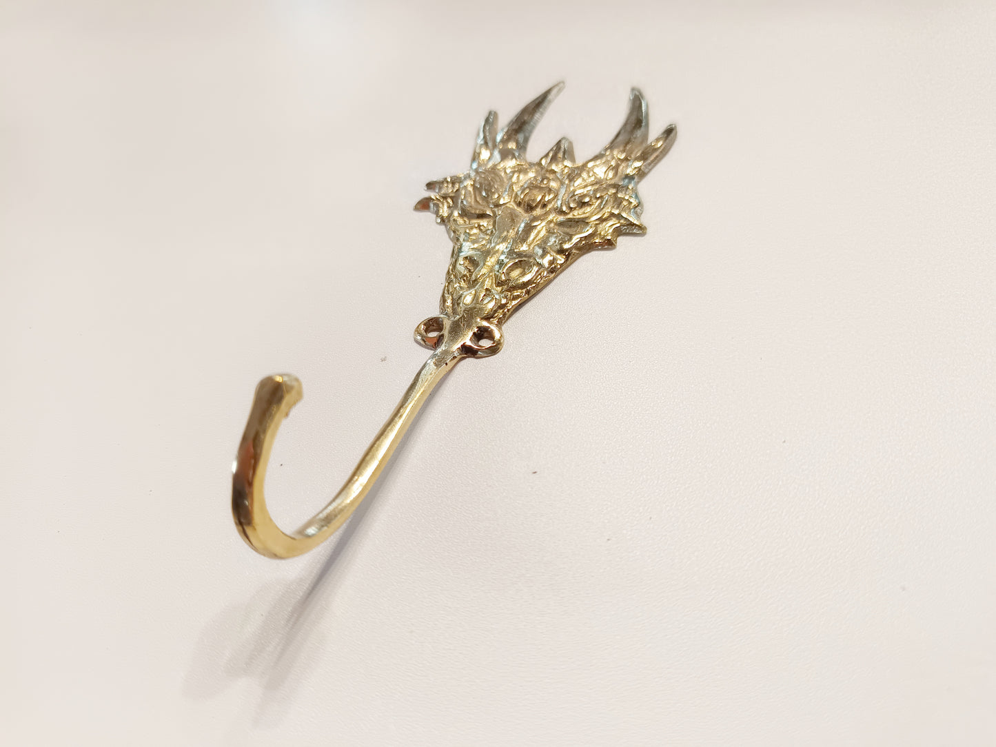 Horned dragon brass wall hook, antique brass wyvern coat rack